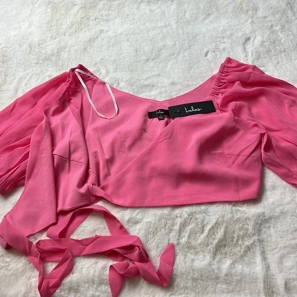 Lulu's Bright Pink Wrap Crop Top Size Large NWT - Picture 7 of 8